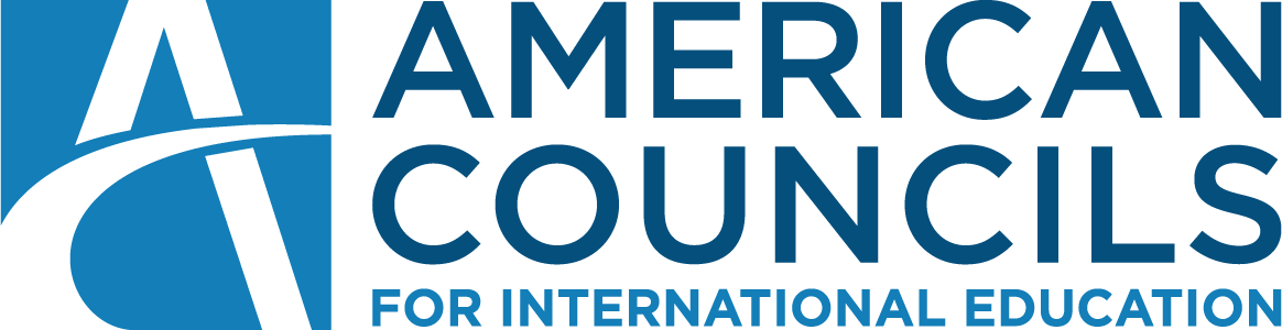 White and blue logo stating American Councils